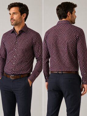 Con.Struct Men's Burgundy Floral Slim Fit Dress Shirt - Size Large - NWT $59.99